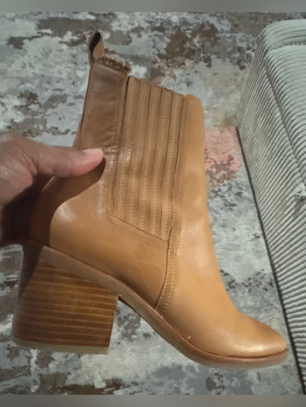 SILENT D  Tan Leather Ankle Boot - Classic Block Heel